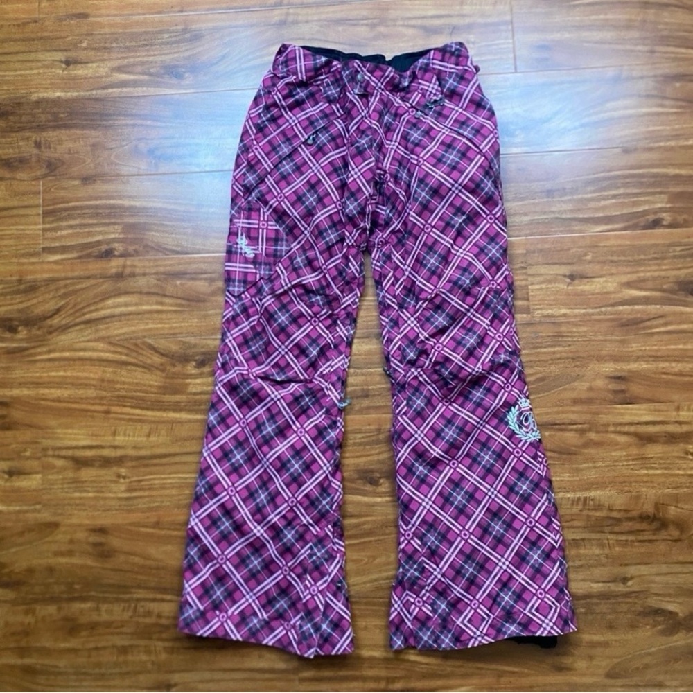 Betty Rides Women Pink Plaid Bootcut Snowboarding Pant Size Small Outdoor Skiing
